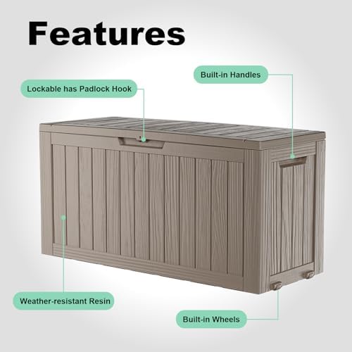 EasyUp 150 Gallon Resin Deck Box, Waterproof Outdoor Storage Box, Grey - Image 4