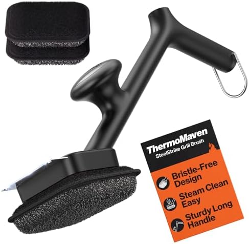 ThermoMaven Bristle-Free BBQ Grill Brush - No Wire Risk Steam Cleaner Removes Burnt Grease Fast - 17" Cool-Touch Handle, Scraper & 3 Replaceable Heads for Gas, Charcoal & Cast Iron by ThermoMaven