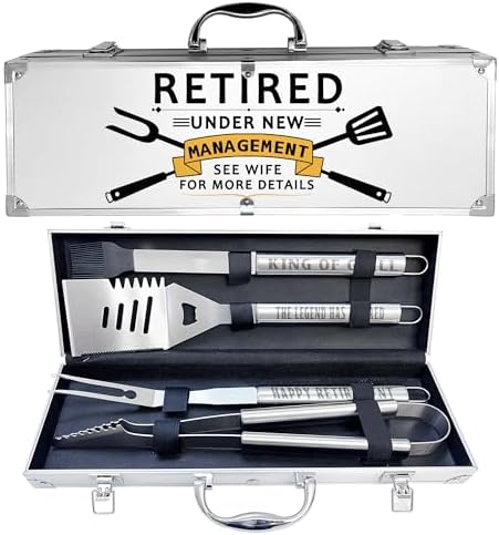 Retirement Gifts for Men, Retired Gifts for Men, Dad, Grandpa, Coworker, Teacher, Boss, Retirees Heavy Duty Grilling Accessories for BBQ, Thick Stainless Steel Grill Utensils with Non-Slip Handle Tool by JNDJE