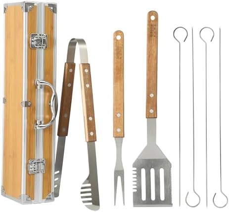 Gibson Home Barbeque Pro 8-Piece BBQ Tool Set with Acacia Wood Handles and Aluminum Storage Case – Grill Accessories Kit by GibsonHomewares