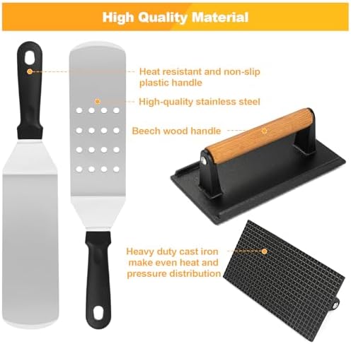Terlulu Griddle Accessories Kit, 28 PCS Flat Top Grill Accessories for Blackstone and Camp Chef, Metal Spatula Set with Burger Press, Melting Dome, Tongs, Scraper, Carry Bag for Outdoor Grilling BBQ - Image 3