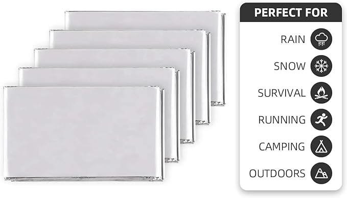 Emergency Survival Blanket, Mylar Thermal Blanket, Gigantic Space Blanket 82" x 63" (2)