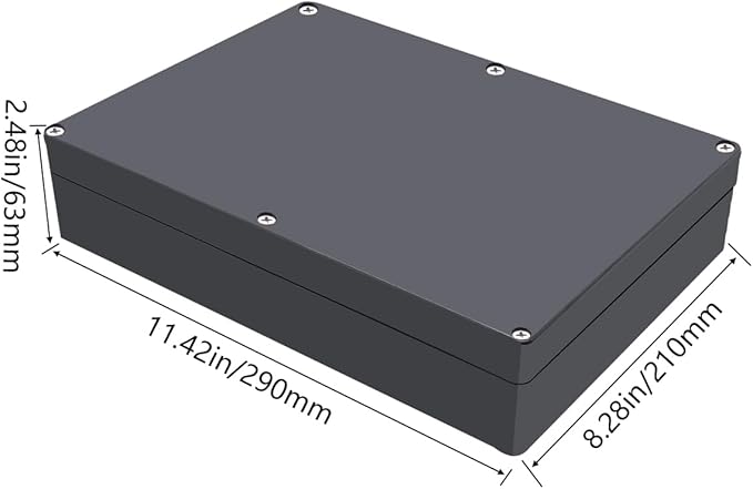 Project Box IP65 Waterproof Junction Box ABS Plastic Black Electrical Boxes DIY Electronic Project Case Power Enclosure 11.42x8.27x2.48 inch (290 x 210 x63 mm)