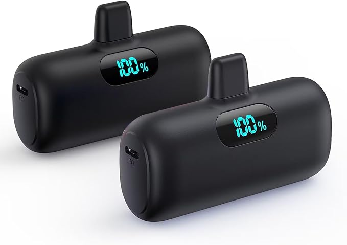 [2-Pack]Mini Portable Charger for iPhone,Upgraded 5000mAh PD Fast Charging Battery Pack,LCD Display Cute Power Bank Portable Phone Charger for iPhone 14/14 Pro Max/13/13 Pro/12 Pro/11/XS/XR/X/8/7