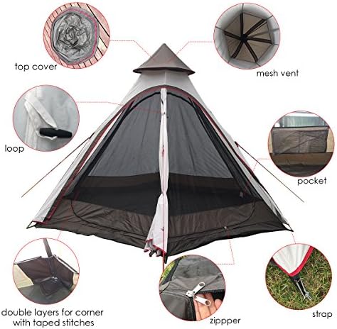 PlayDo Waterproof 380CM/12.5ft Camping Teepee Tent Yurt Tent with Screen for Outdoor Camping Hiking Hunting 4 Persons - Image 3