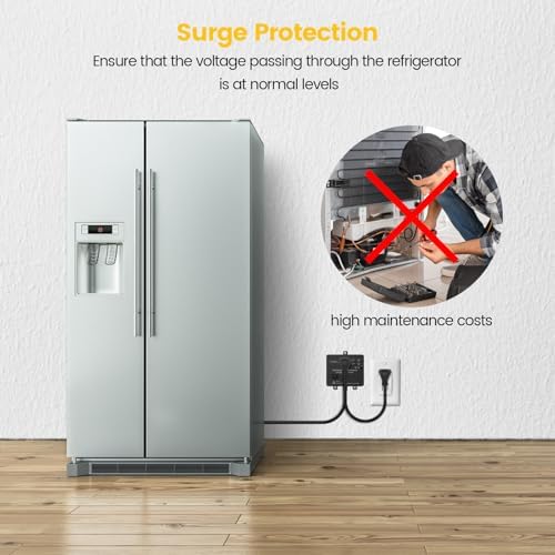 Ortis Refrigerator Surge Protector & Power Failure Alarm, Protects Against Voltage Abnormalities, with LED Indicator Light & 110dB Alarm, Ideal for Refrigerators, Freezers, and Sewage, Black - Image 4