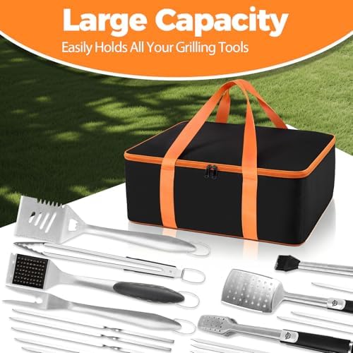 Grill Utensil Storage Bag for Outdoor Grilling, 19 x 13 x 7in, Black - Image 4