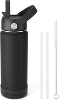 Fimibuke Kids Insulated Water Bottle, 18oz BPA FREE 18/8 Stainless Steel Kids Cup with Straw Travel Tumbler Double Wall Vacuum Leak Proof Toddler Water Bottle for School Boys Girls(1 Pack, Black)