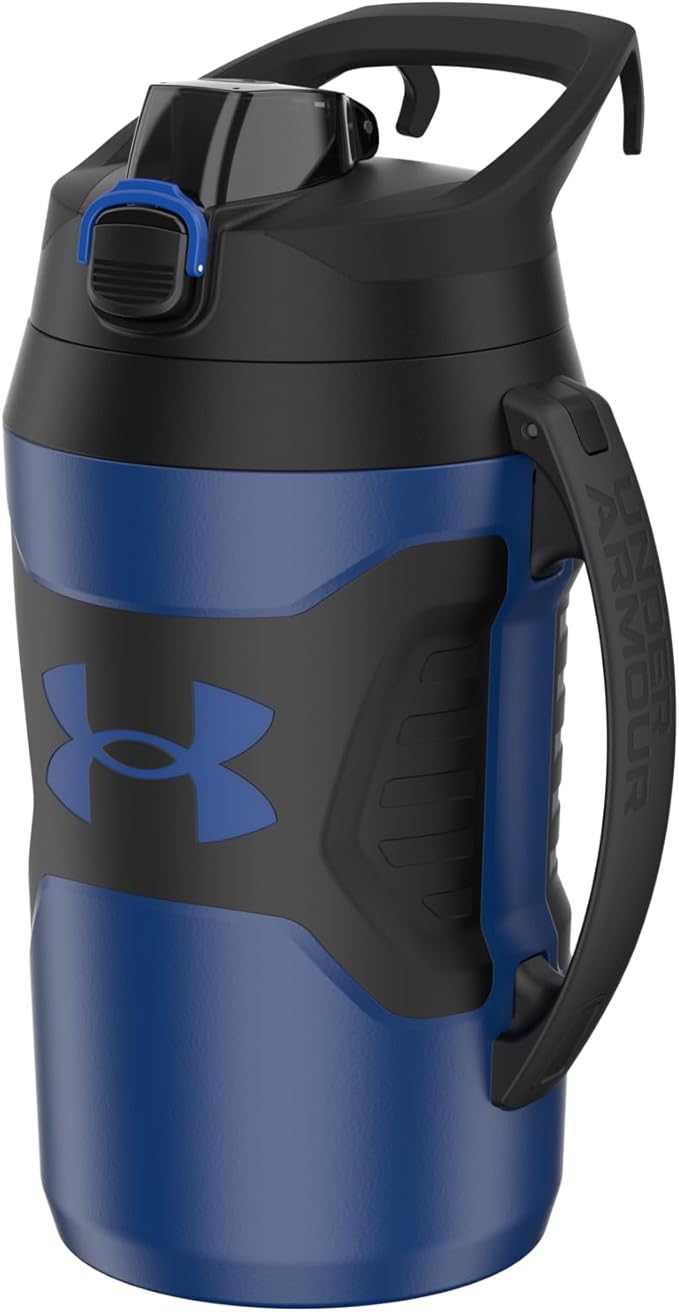 Under Armour Half Gallon Water Bottle Insulated, 64oz Insulated Water Bottle with Handle, Fence Hook, Leak Resistant, for Baseball, Football & More - Royal/Black
