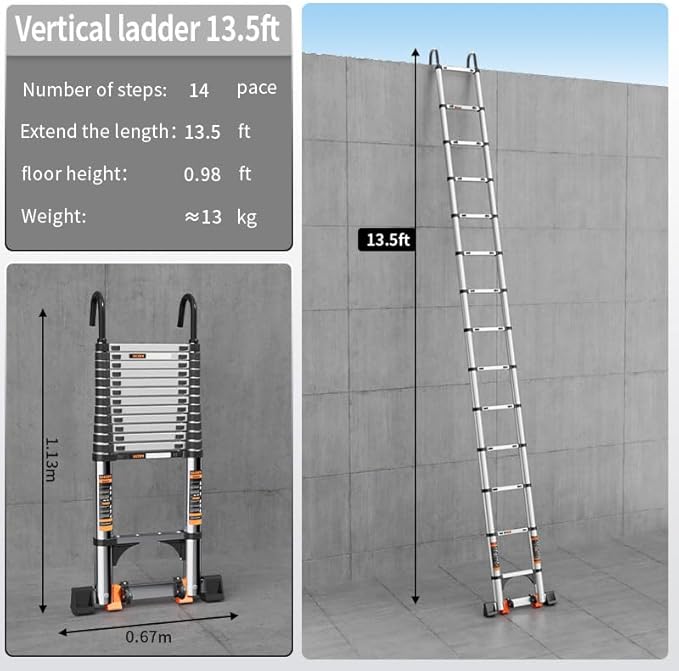 Telescoping Ladder,with Stable Hook and stabilizer barand,Extension Ladder, Heavy Duty 330lbs Max Capacity, Multi-Purpose Collapsible Ladder for RV or Outdoor Work (19.5FT/5.9M)