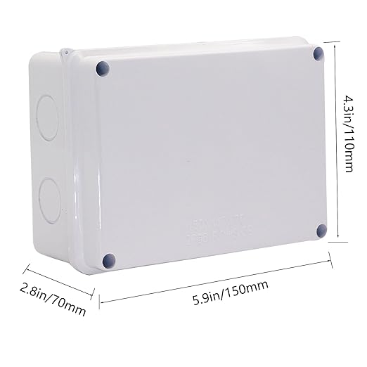 Junction Box Dustproof Waterproof IP65 ABS Plastic Electrical Boxes, Indoor & Outdoor Electrical Power Cord Enclosure Universal Project Box DIY Case White 5.9 x 4.3 x 2.8 inch(150x110x70mm)