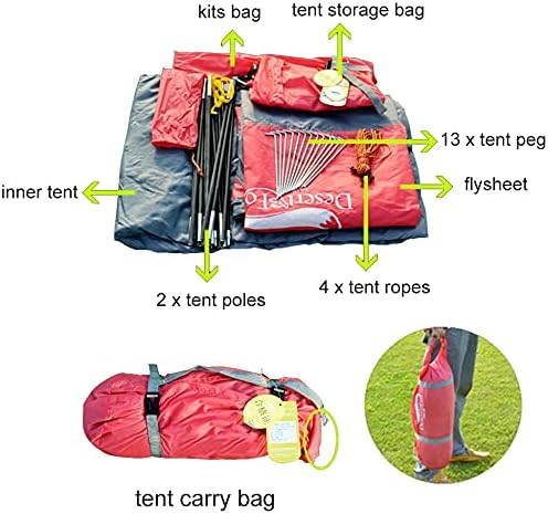 2 Person Camping Tent, Lightweight Waterproof Windproof Tent, UV Protection, Small Porch for Storage, for Beach, Outdoor, Traveling, Hiking, Camping, Fishing Dome Tent - Image 6