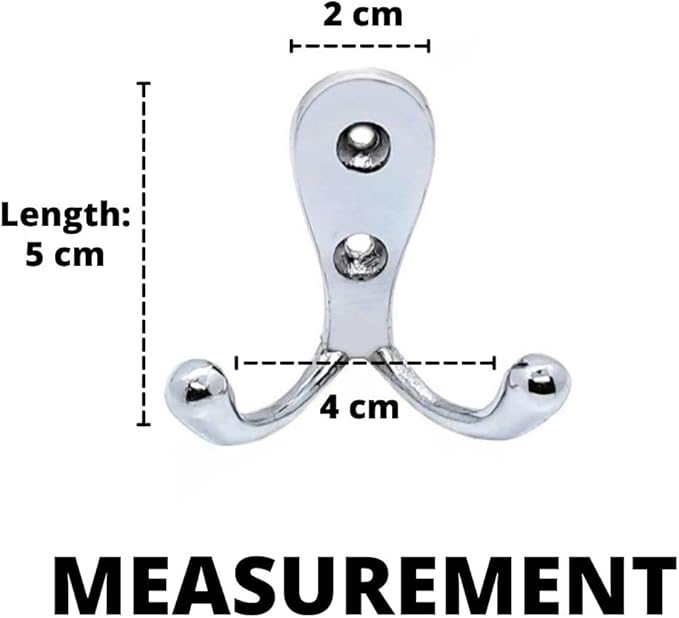 FAPBADRI Multipurpose Hooks, Used to Hang Clothes, Bags, Coats, Curtain Hold Backs, Keys, Colour - Silver, Material - White Metal, Screws and Wallplugs Included, Pack of 2 Pieces