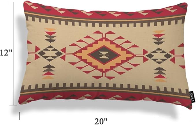 EKOBLA Vintage Ethnic Pattern 12x20 Pillow Case Tribal Print American Style Aztec Boho Geometric Square Cotton Linen Decorative Cushion Case for Couch Sofa Chair Bed 12x20 Inches