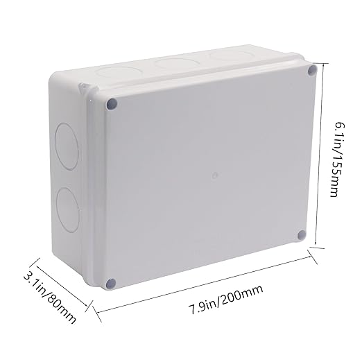 Junction Box, 2Pcs Reserved Holes Electrical Boxes Waterproof IP65 ABS Plastic Electrical Power Cord Enclosure Project Box White 7.9 x 6.1 x 3.1 inch(200x155x80mm)