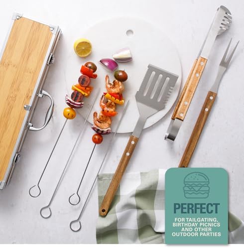 Gibson Home Barbeque Pro 8-Piece BBQ Tool Set with Acacia Wood Handles and Aluminum Storage Case – Grill Accessories Kit - Image 4