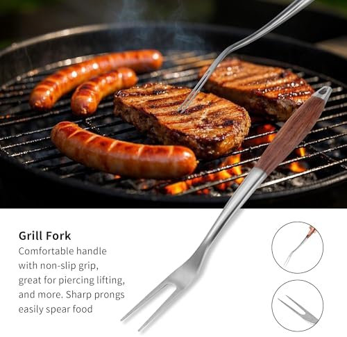 FJNATINH Heavy-Duty Grilling Accessories Rose Wooden BBQ Grilling Tools Set,Outdoor Grill Set with Spatula, Fork & Tongs,Essential Accessories for Barbecue & Grill. Ideal Gift for Men - Image 4