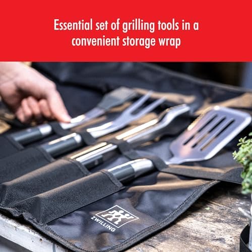 ZWILLING BBQ+ Grill Tool Set, 5-Piece Stainless Steel BBQ Accessories with Grill Spatula, Tongs, Fork, Basting Brush and Chef's Wrap, Durable, Easy to Clean and Travel-Friendly for Outdoor Grilling - Image 2