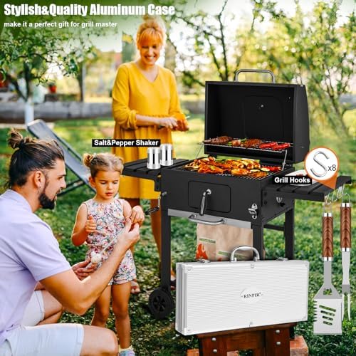 RINPIR 35pcs Grilling Tools Set with Aluminum Case for Men Dad Gifts,Brown - Image 6