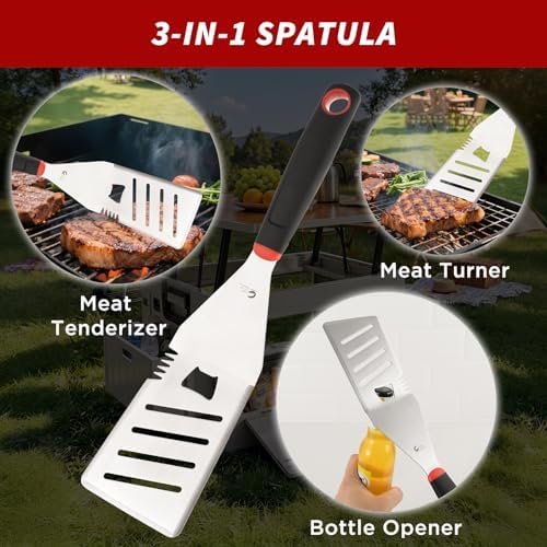 BBQ Tools Set, 4 PCS Heavy Duty Stainless Steel Spatula, Fork, Tongs with Portable Bag, Essential Accessories for Barbecue Outdoor Grill, Grilling Gifts for Men Dad Camp Chef - Image 4