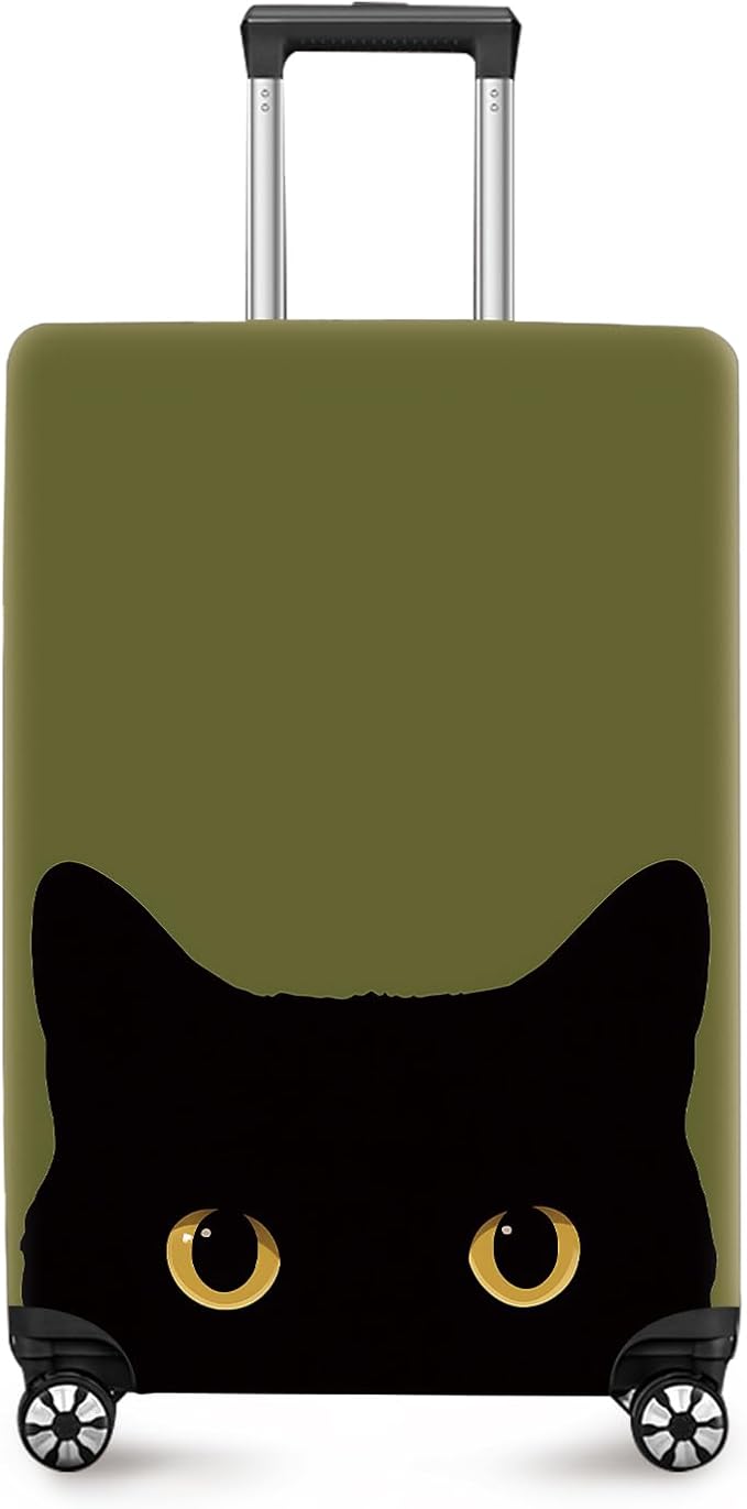 ANNA QUEEN Peeking Black Cat Luggage Cover, Cute Cat Eyes Design Suitcase Protector, Stretchable Washable Travel Sleeve for 28-30 Inch Luggage