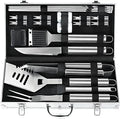 POLIGO 22PCS Heavy Duty BBQ Grill Accessories Set, Non-Slip Grill Tools for Outdoor Grill Set Stainless Steel Grill Utensils Set, Deluxe Grilling Tools Set in Aluminum Case Ideal Gifts for Men Silver by POLIGO