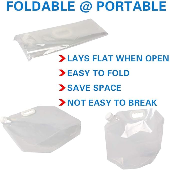 Soddeph Collapsible Water Container Bag, BPA Free Food Grade Clear Plastic Storage Jug for Sport Camping Riding Mountaineer,Freezable, Food Grade (4-pack-2.6 Gal)