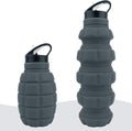 QiCheng&LYS 19.5oz Collapsible Travel Water Bottle, Reuseable BPA Free Silicone Foldable Water Bottles for Travel Gym Camping Hiking, Portable Leak Proof Sports Water Bottle with Carabiner(Gray)