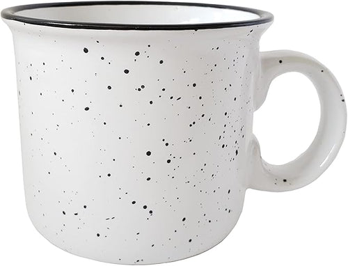 14oz Ceramic Campfire Coffee Mug (Set of 4), White with Speckled Finish - Durable Thick Walled Camping Style Cup for Outdoors or Home