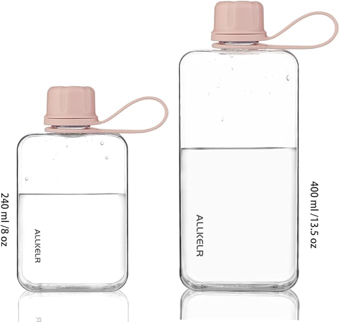 Portable Flat Water Bottle,BPA Free Reusable Tritan Plastic Travel Water Bottle Cup,Lightweight Leakproof Slim Water Bottles Fits Purse,Backpacking,Hiking (Pink, 13.5 oz)