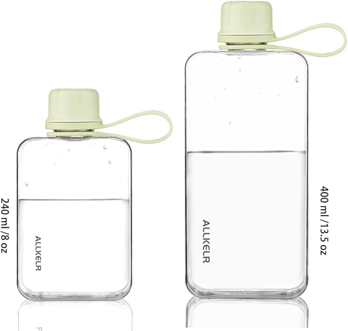 Portable Flat Water Bottle,BPA Free Reusable Tritan Plastic Travel Water Bottle Cup,Lightweight Leakproof Slim Water Bottles Fits Purse,Backpacking,Hiking (Green, 13.5 oz)