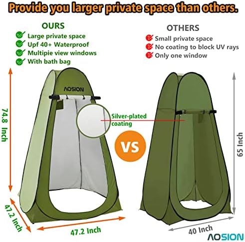Pop Up Privacy Shower Tent, Portable Changing Dressing Room with Carry Bag, Waterproof Sun Shelter for Camping, Beach, Hiking & Outdoor Activities. - Image 2