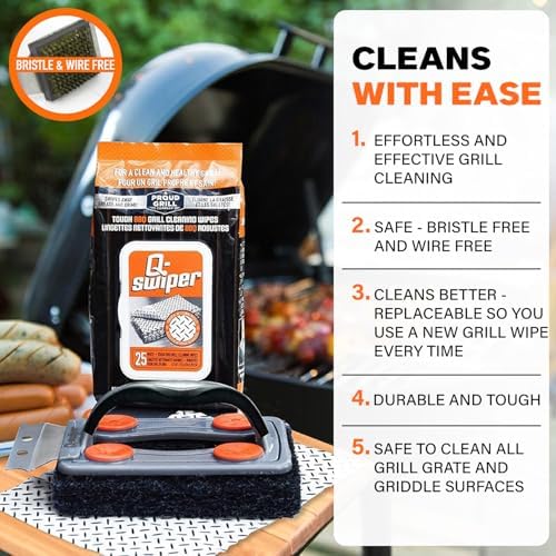 Proud Grill Q-Swiper BBQ Grill Cleaner Gift Bundle, Brush, Wipes & Cloths - Image 2