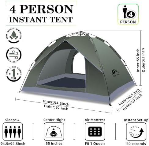 Happy Travel 2/4 Person Camping Tent, Instant Easy Pop Up Tents for Camping - Image 2