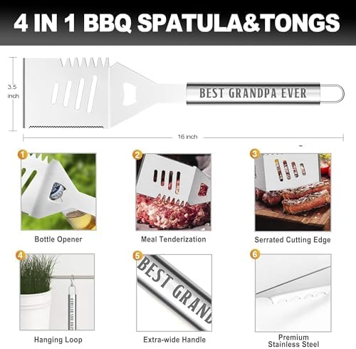 Grandpa Gifts from Grandkids, Gifts for Grandpa Christmas, Grilling Accessories, Heavy Duty Stainless Steel Grill Set BBQ Grill Tools for Outdoor Grill with Aluminum Case, Camping Grill Utensils Set - Image 2