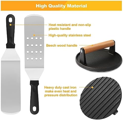 Griddle Accessories Kit, Terlulu 29 PCS Flat Top Grill Accessories for Blackstone and Camp Chef, Metal Spatula Set with Burger Press, Melting Dome, Scraper, Tongs, Carry Bag for Outdoor Grilling BBQ - Image 3