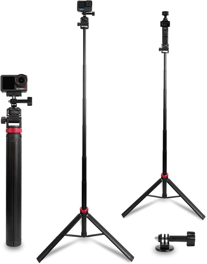 Osmo Action 6/5 pro 81" Extendable Selfie Stick & Tripod for Gopro Camera, Vlogging Video Recording, Compatible with GoPro Max Hero 14 13 12 11 10 9,DJI Osmo Action 6 5 4 3,DSLR（14-81”）