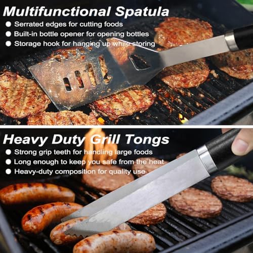 POLIGO 22PCS Heavy Duty BBQ Grill Accessories Set, Non-Slip Grill Tools for Outdoor Grill Set Stainless Steel Grill Utensils Set, Deluxe Grilling Tools Set in Aluminum Case Ideal Gifts for Men Black - Image 4