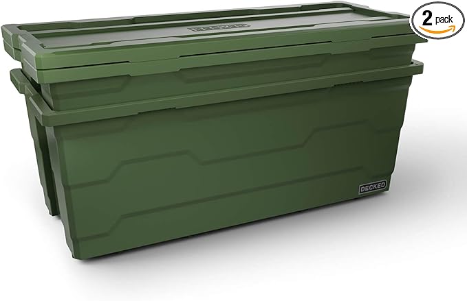 DECKED Payloader 133 L (2-Pack) - 200 lb Load Rated, Heavy-Duty Stackable Garage Storage Bins - Ranger Green