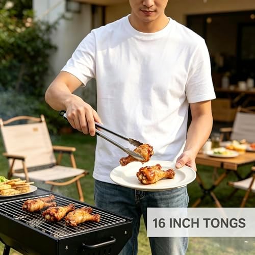 Grilling Accessories - 16 Inch Extra Long BBQ Accessories Grill Gifts for Men, Barbecue Grilling Tools Utensils Set with Spatula, Fork, Brush, Tongs, Thermometer - Image 6