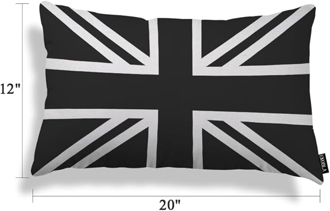 EKOBLA UK Flag Pillow Cases Union Jack Black White United Kingdom National Banner Linen Lumber Decorative Throw Cushion Cover Pillowcases for Bed Sofa Oblong Rectangle 12x20 Inches