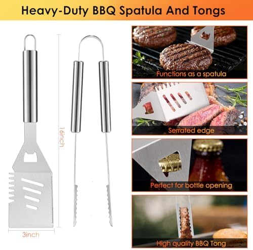 Yoehka BBQ Grilling Accessories Set, 34Pcs Heavy Duty Grill Tools, Silver - Image 2