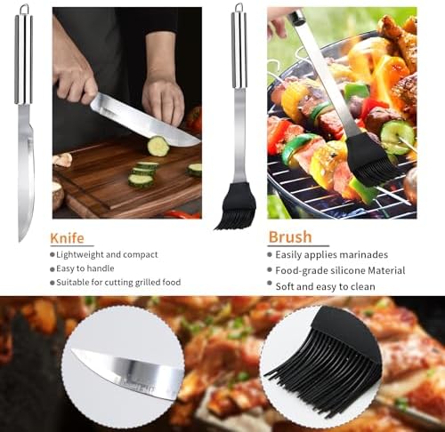 11Pcs Stainless Steel BBQ Grilling Accessories Set, Dad Gifts for Men Christmas Grilling Gifts,Portable Practical Grill Tools Utensils Kit with Storage Bag for Outdoor Grill Camping Backyard - Image 4