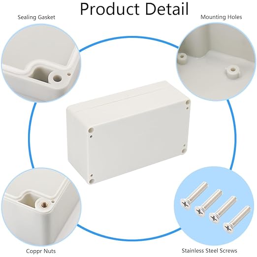 Project Box IP65 Waterproof Junction Box ABS Plastic Electrical Boxes DIY Electronic Project Case Power Enclosure White6.22x3.54x2.36 inch (158 x 90 x60 mm)