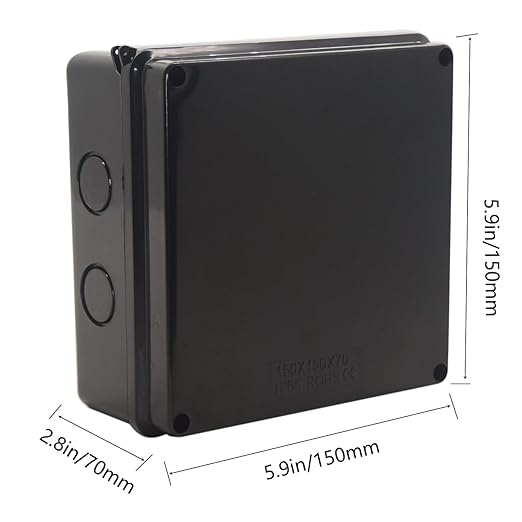 Junction Box, 2Pcs Reserved Holes Electrical Boxes Waterproof IP65 ABS Plastic Electrical Power Cord Enclosure Project Box Black 5.9 x 5.9 x 2.8 inch(150x150x70mm)