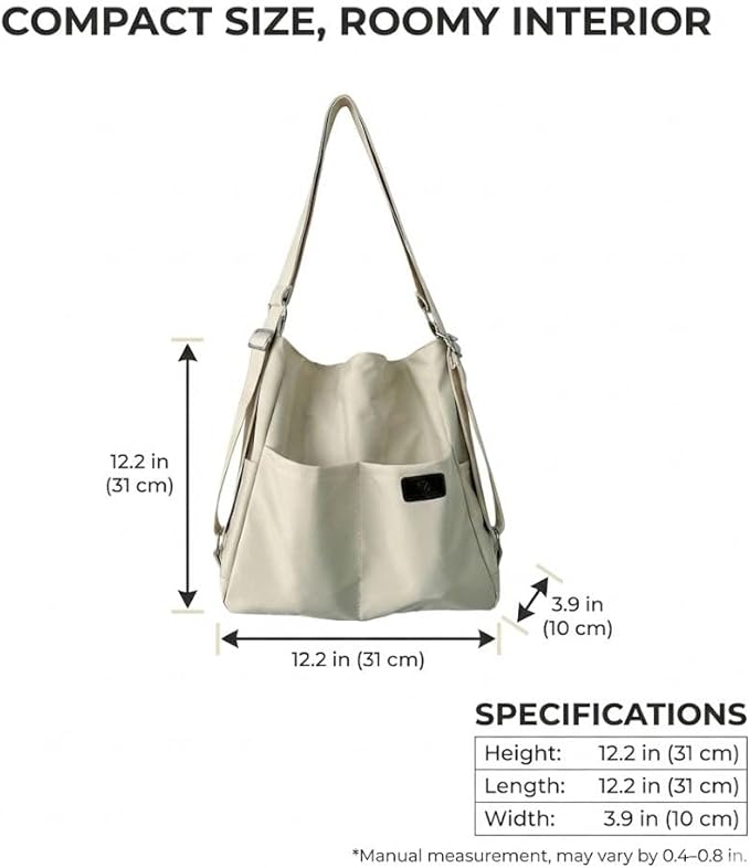 Women's Convertible Backpack Purse - Water-Resistant Nylon Travel Bag - Large Capacity 3-Way Shoulder Tote & Daypack | Convertible, Lightweight, Water-Resistant