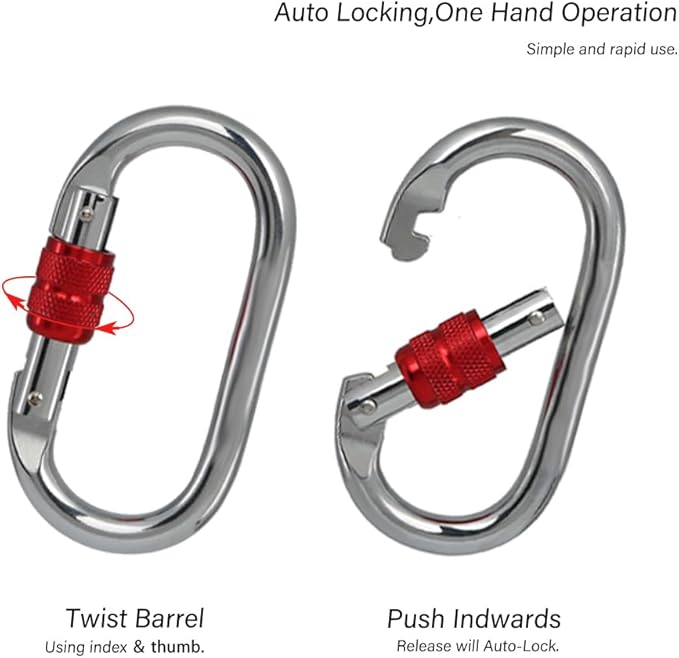 Heavy Duty Locking Climbing Carabiner Clip CE Rated 25 kN 5600 LB Rugged Terrain Approved Industrial Strength Twist Lock Carabiners Clips for Rigging, Ropes, Hammocks, Camping