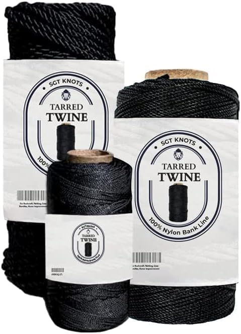SGT KNOTS Tarred Twine - 100% Nylon Bank Line for Bushcraft, Netting, Gear Bundles, Construction, Lacing Twisted Cord, Weatherproof #120-1 lb