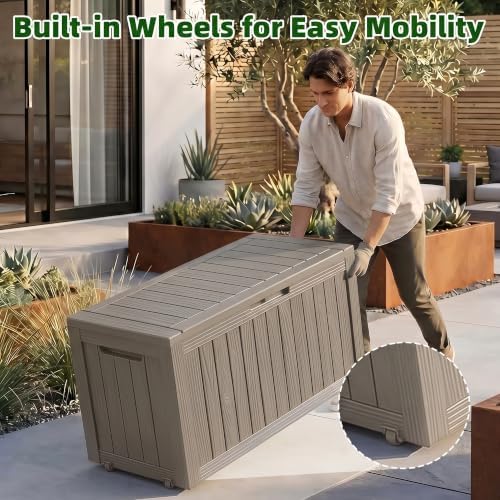 EasyUp 165 Gal Resin Deck Box, Waterproof Lockable Outdoor Storage, Grey - Image 2
