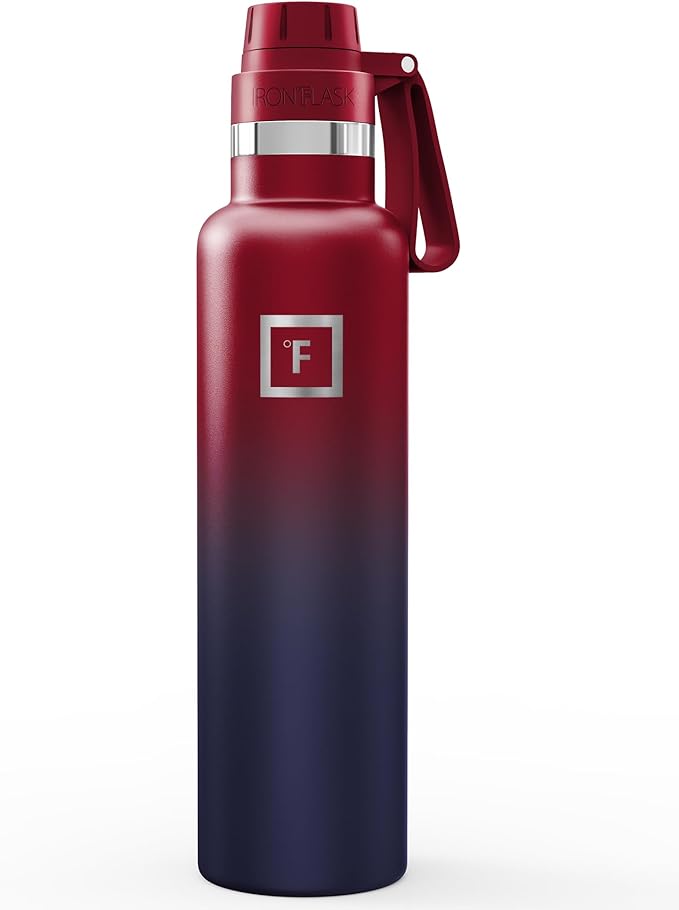 IRON °FLASK Camping & Hiking Hydration Flask with Spout, Narrow Mouth Insulated Stainless Steel Sports Water Bottle - Dark Rainbow 24 oz - Spout (1 Lid)